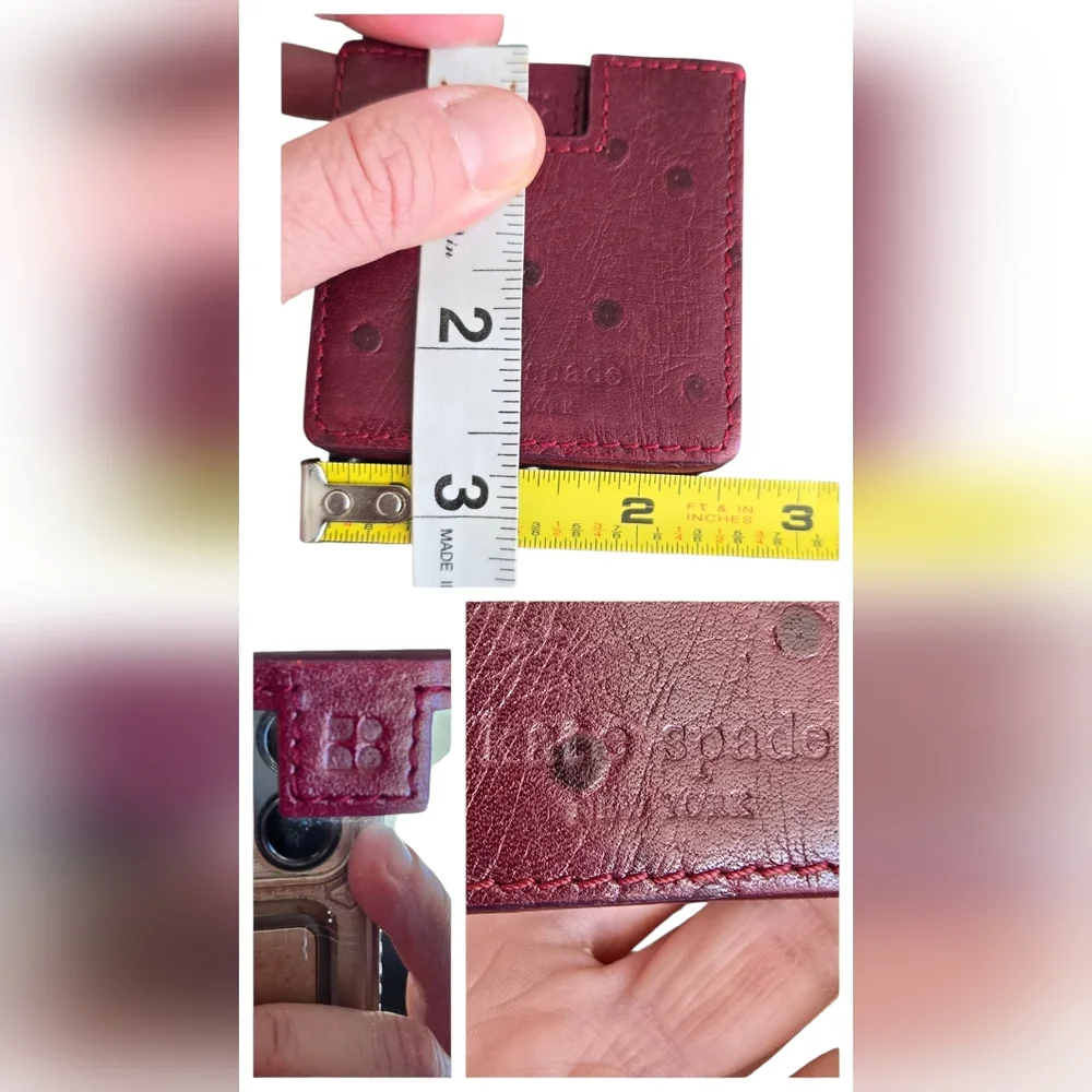 Vintage Kate Spade ostrich-embossed leather square pocket mirror plum VGUC - Picture 5 of 8